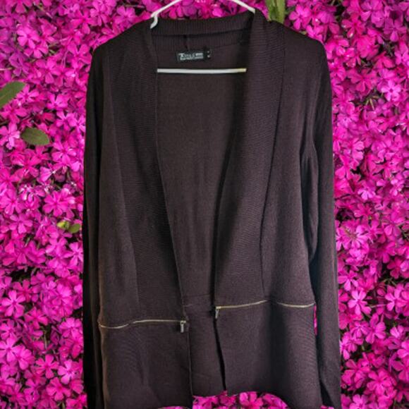New York & Company medium burgundy open front long sleeve zipper accent sweater - Picture 1 of 1